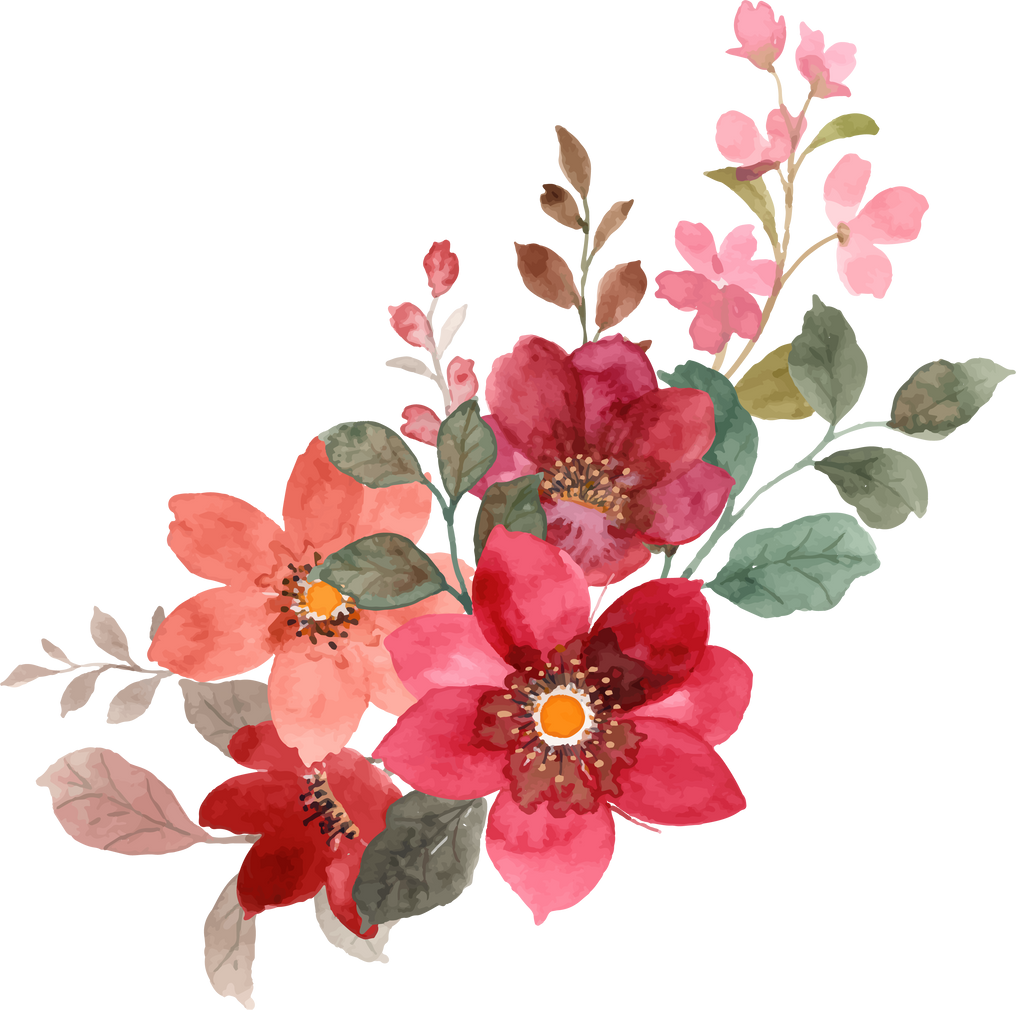 Watercolor Red Flower Bourquet